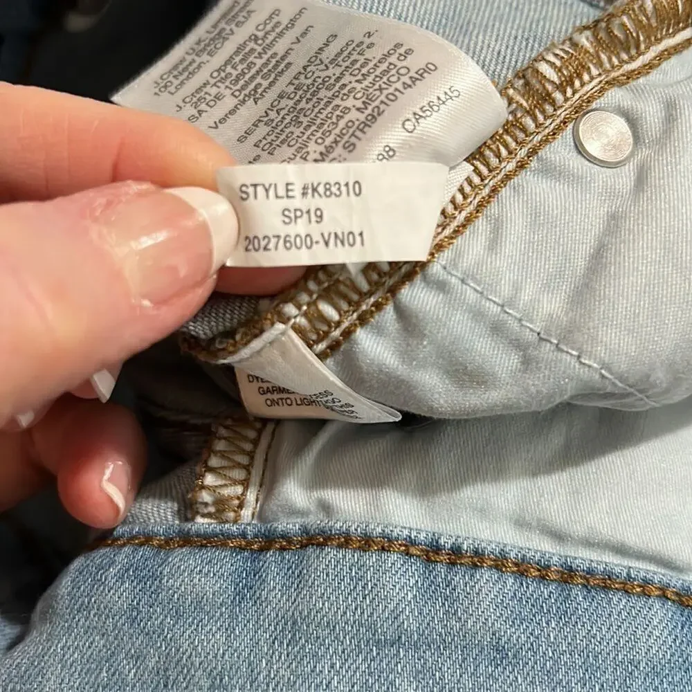 J Crew Fair Trade Certified Light Wash Button Fly Front Raw Hem Skinny Jeans 26